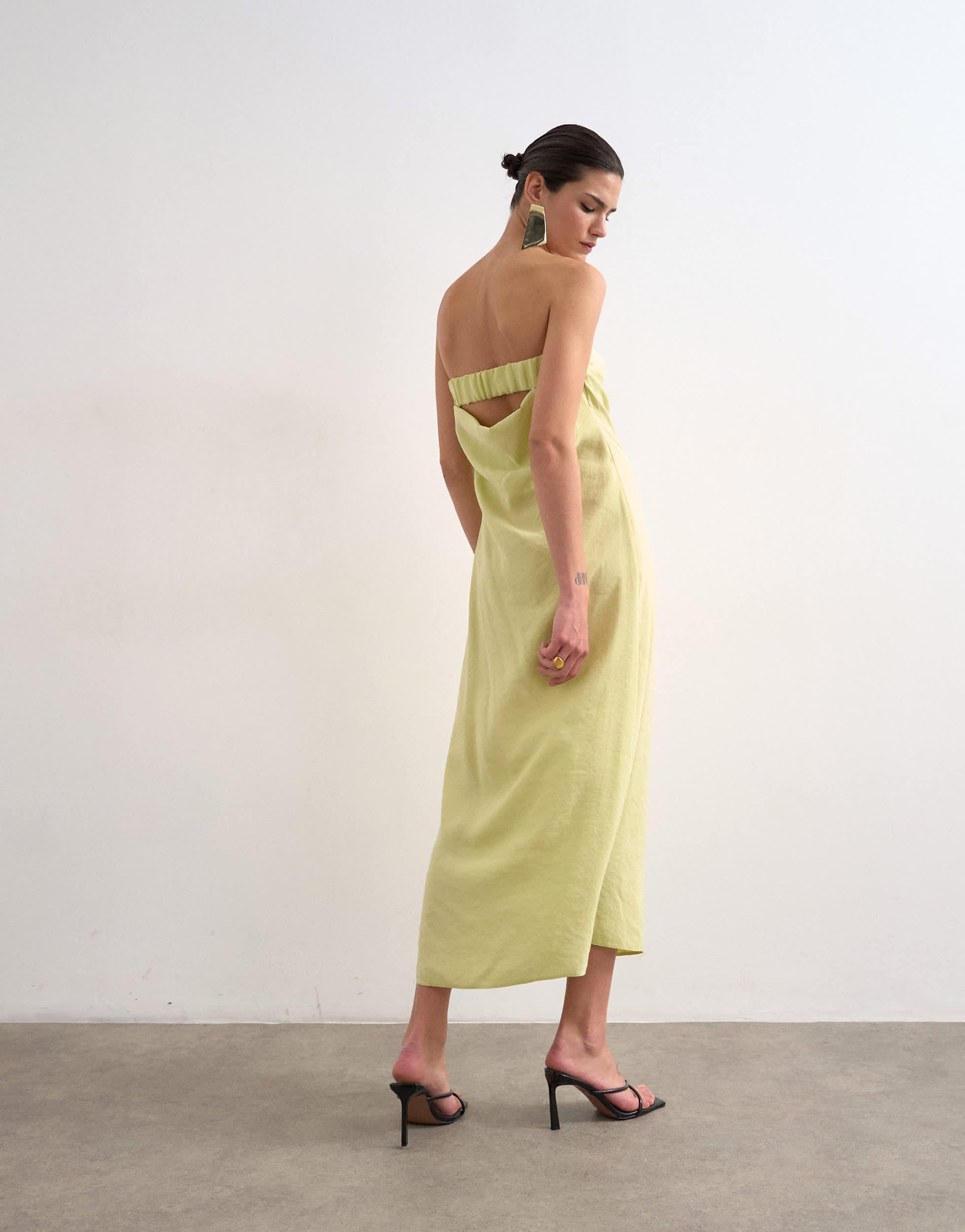 Topshop cowl back bandeau midi dress in lime