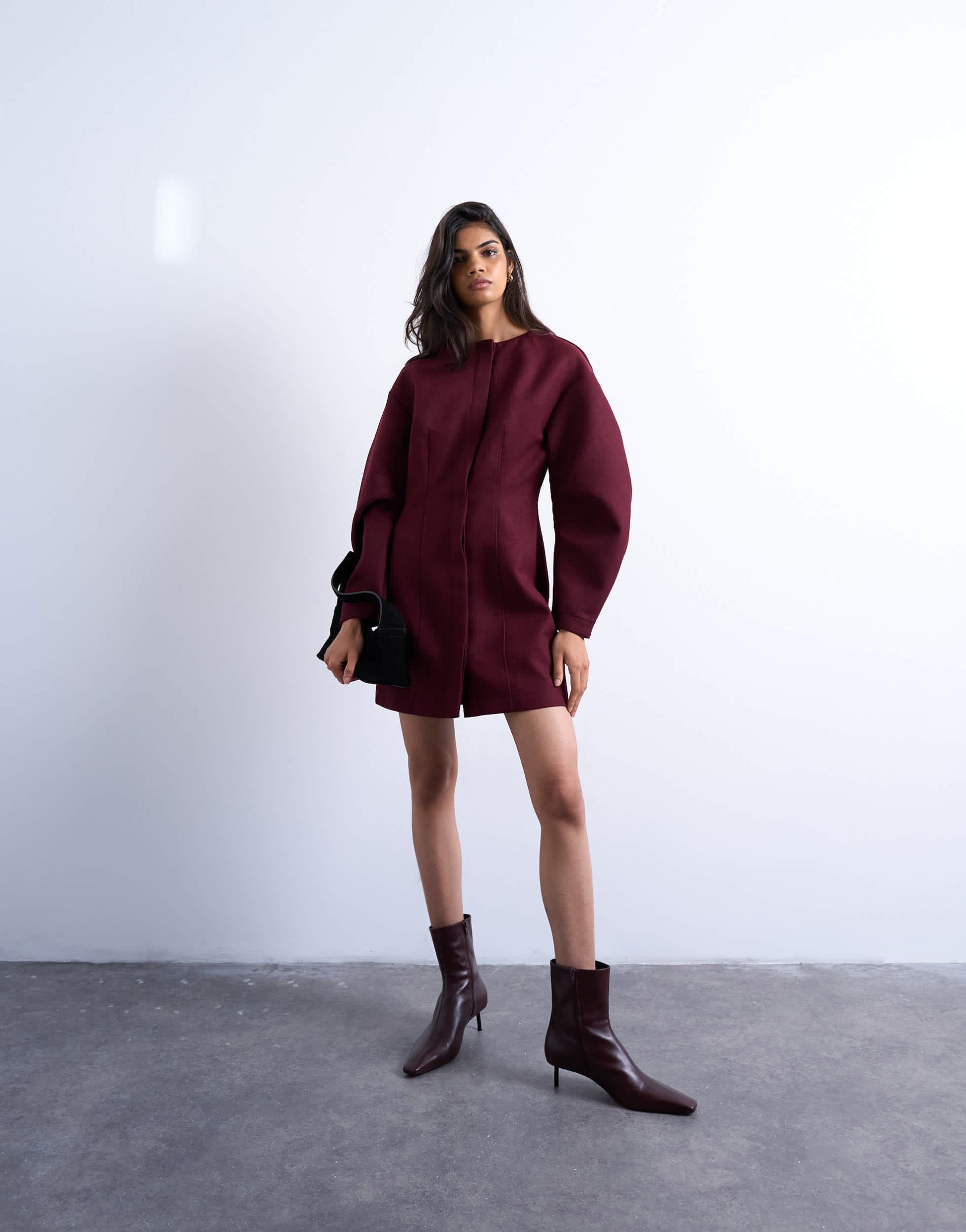 Topshop cocoon structured mini dress in woven port royale