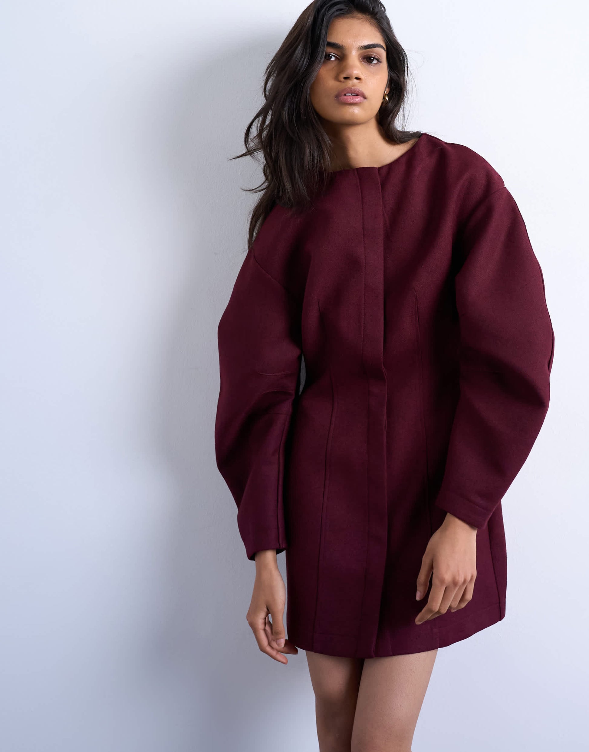 Topshop cocoon structured mini dress in woven port royale