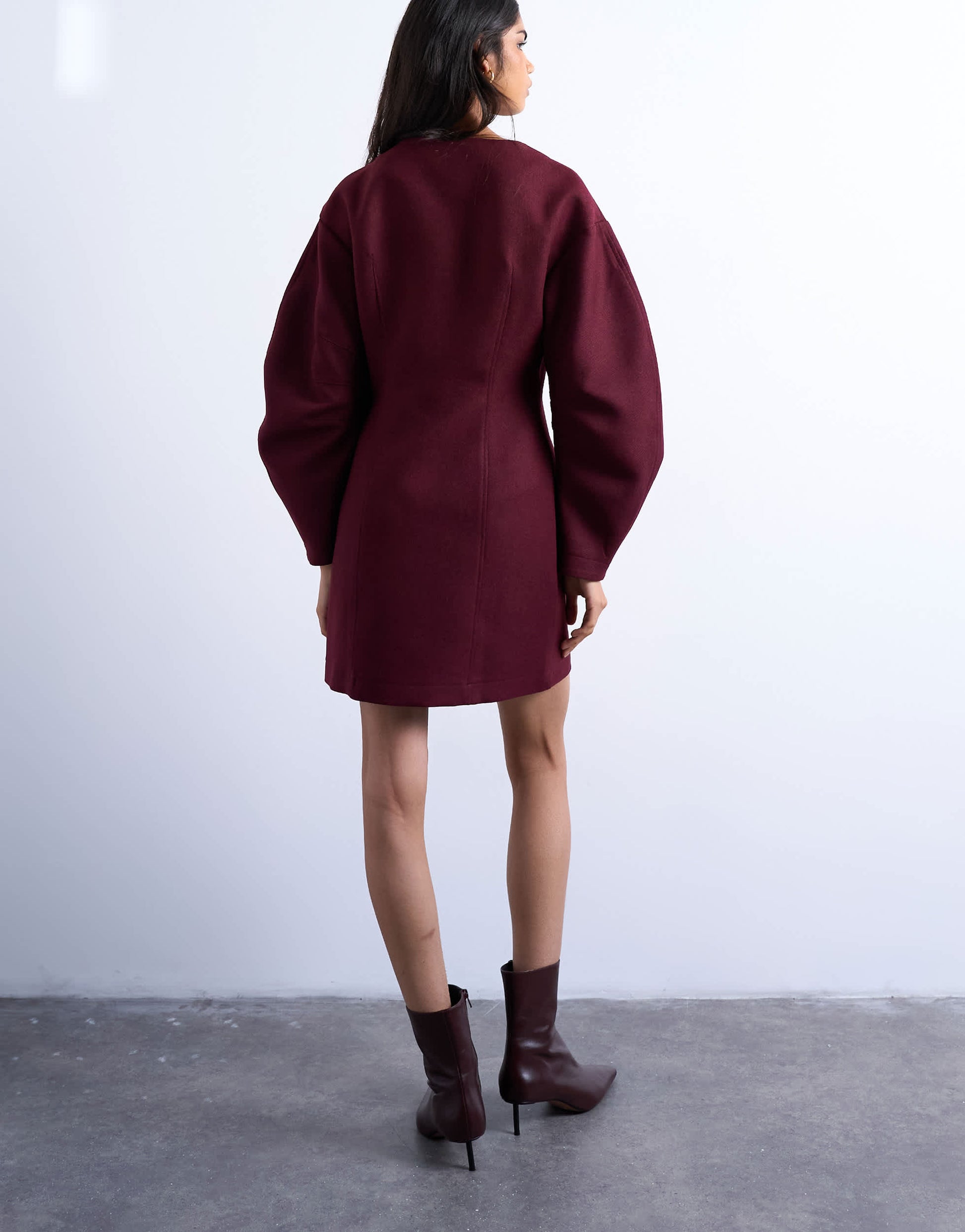 Topshop cocoon structured mini dress in woven port royale