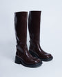 Topshop Rachel knee high chunky heeled boot in chocolate
