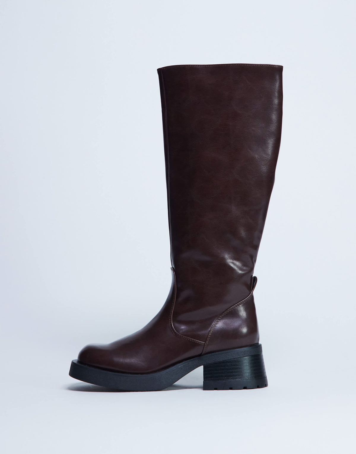 Topshop Rachel knee high chunky heeled boot in chocolate