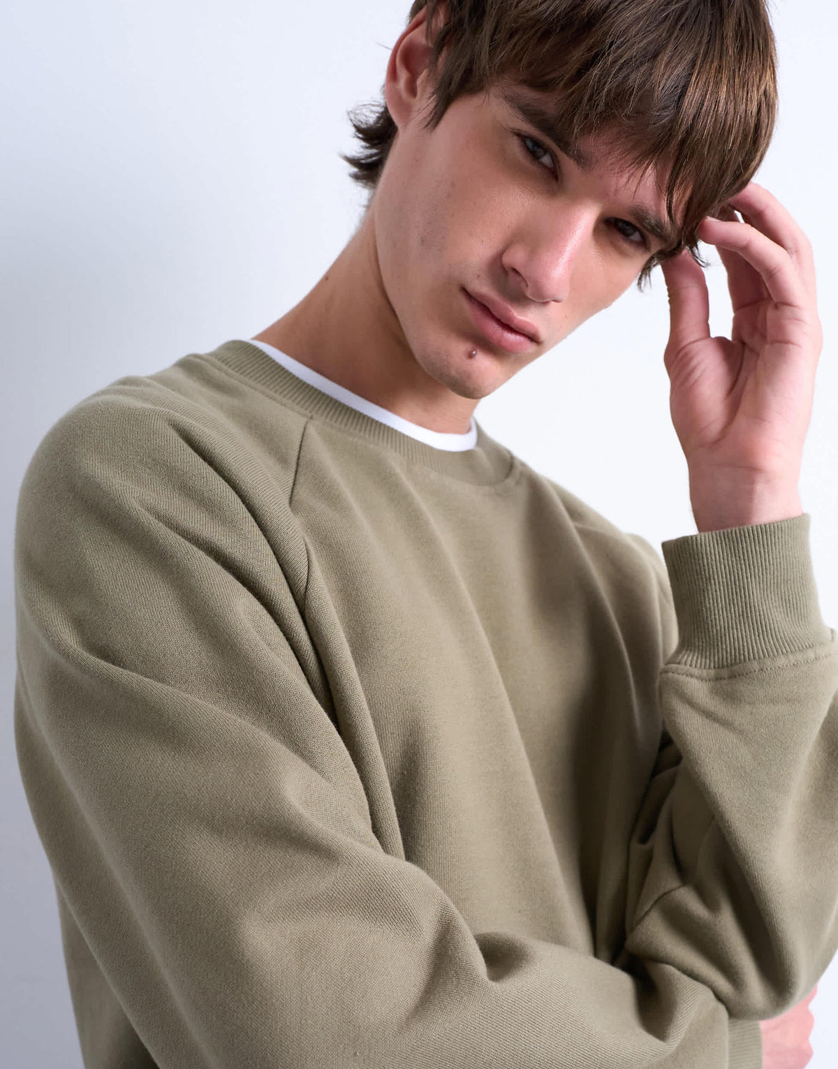 Topman boxy fit raglan sweatshirt in khaki