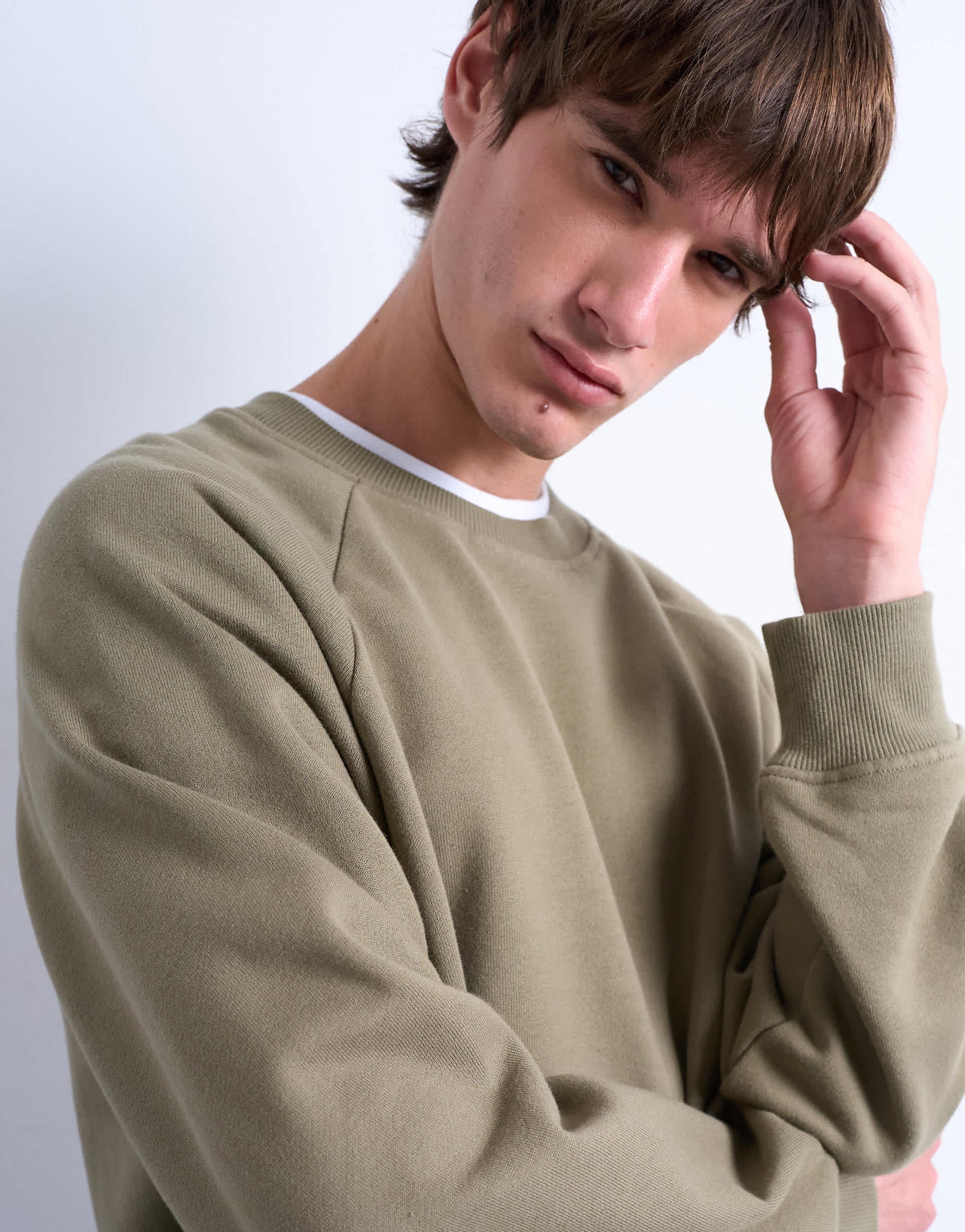 Topman boxy fit raglan sweatshirt in khaki