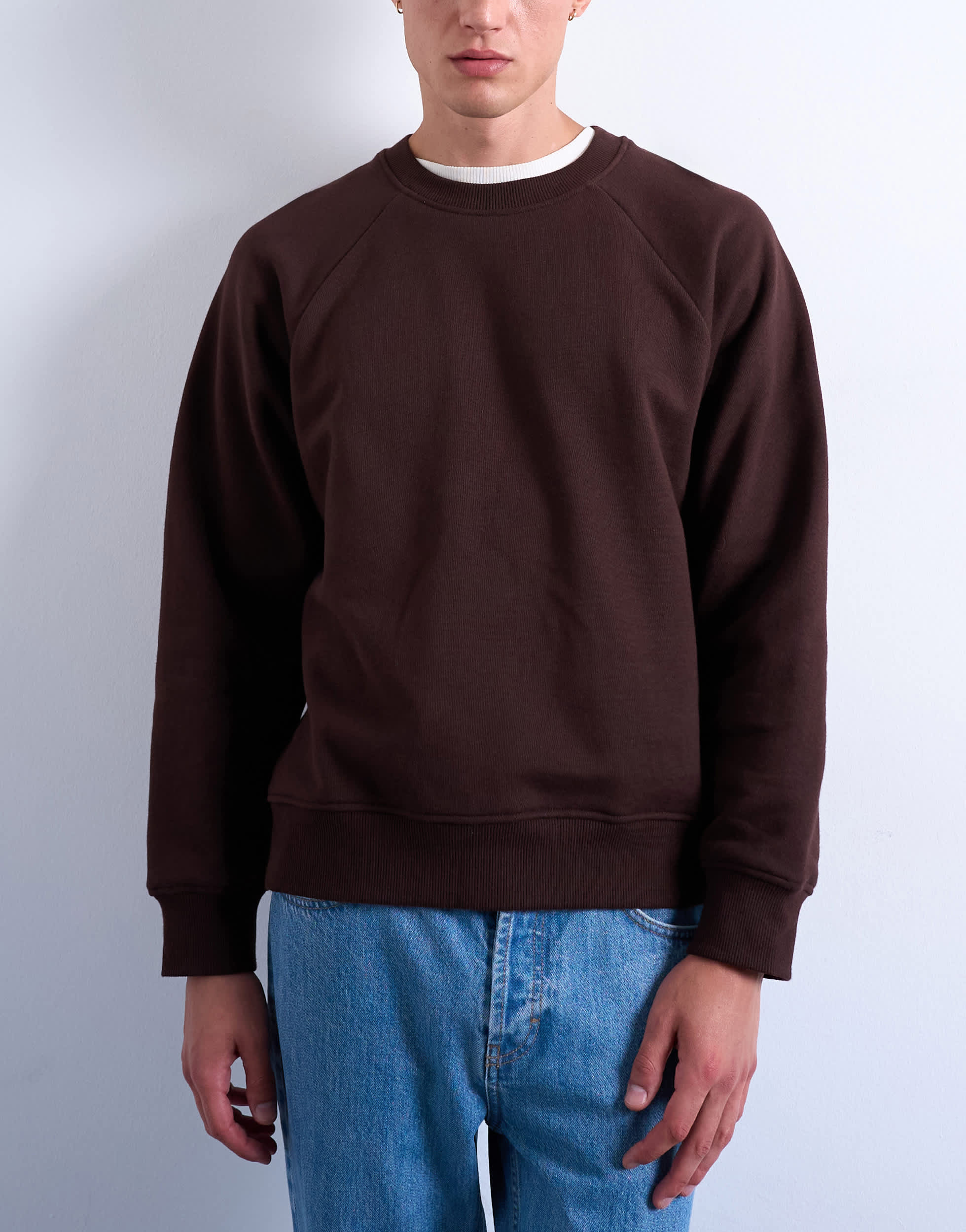 Sweat-shirt coupe carrée raglan marron Topman