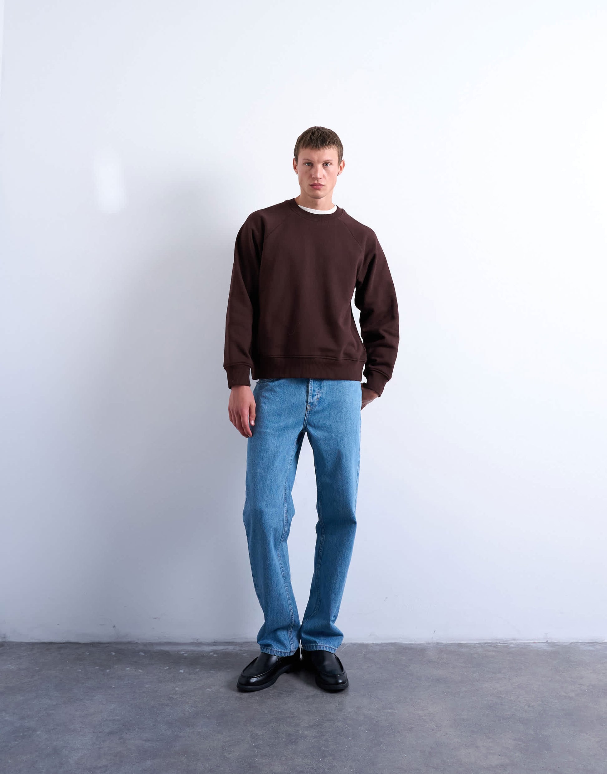 Topman boxy fit raglan sweatshirt in brown