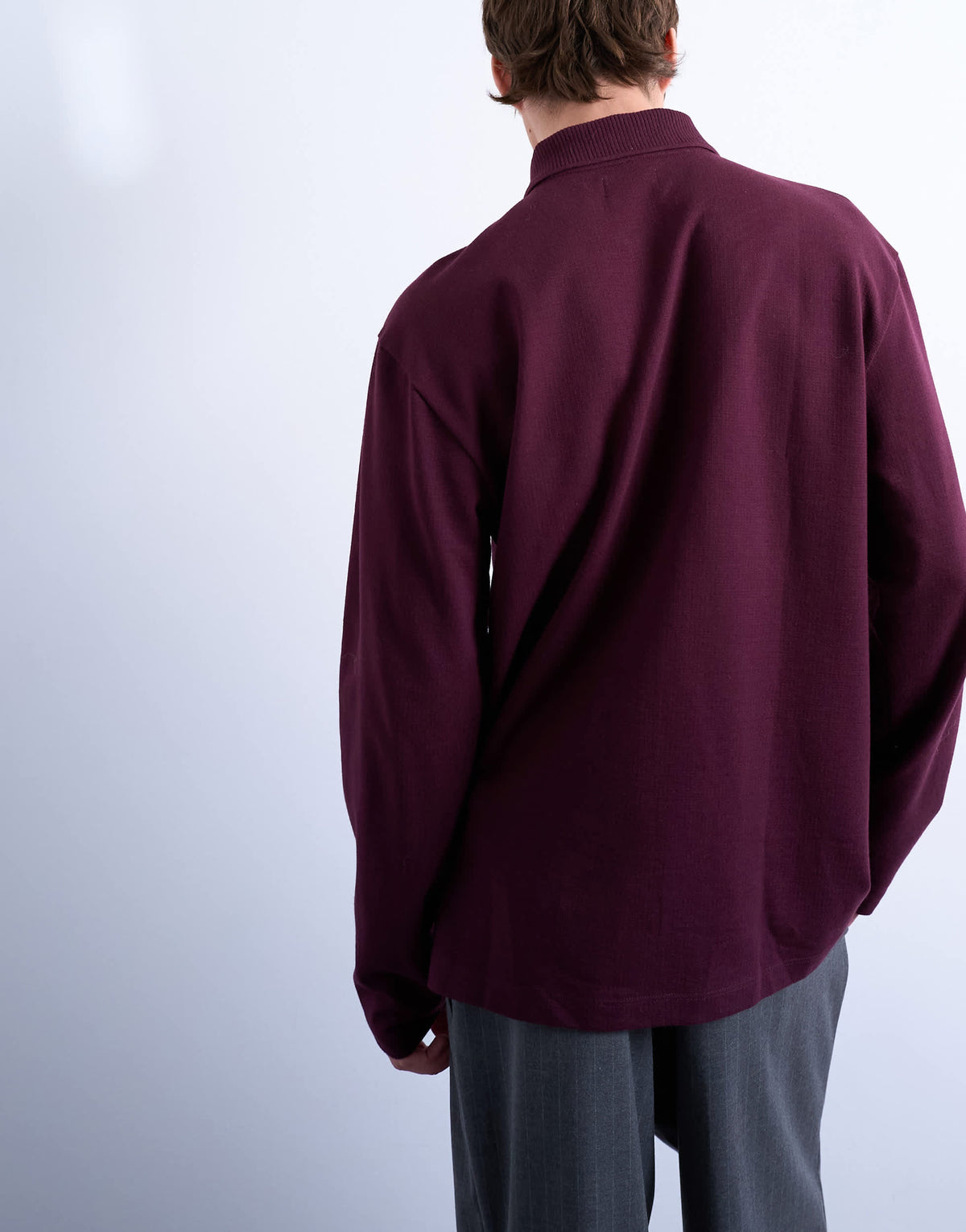 Topman long sleeve textured polo in burgundy