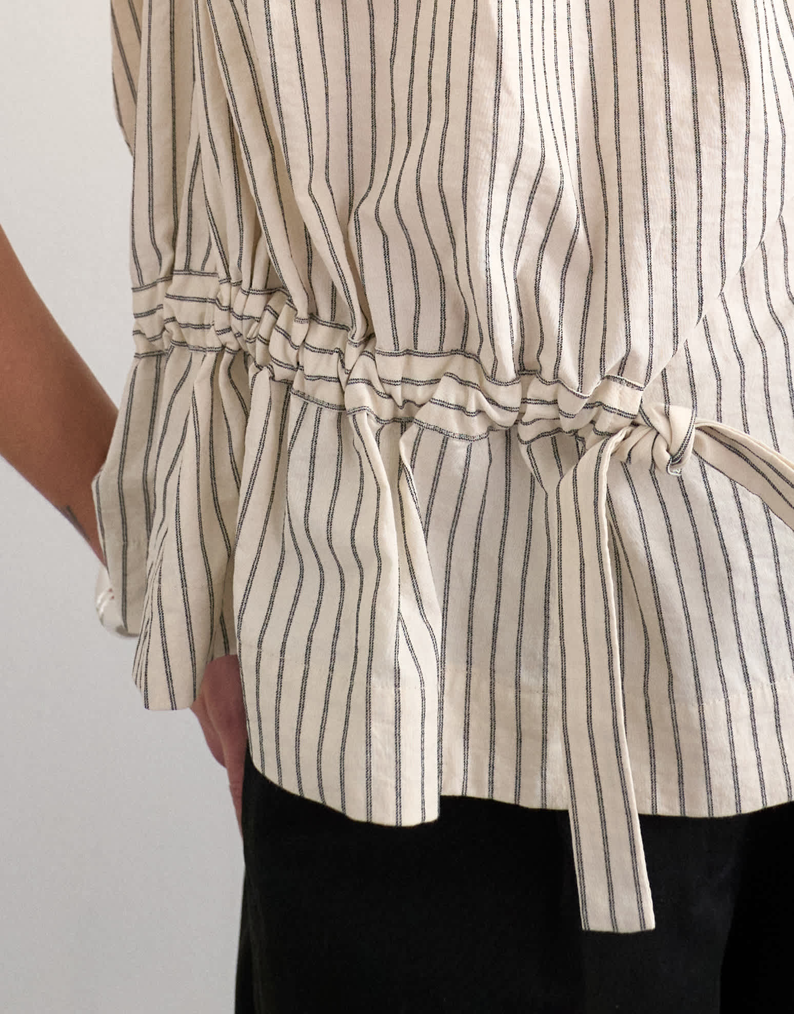 Topshop one shoulder woven stripe top in mono