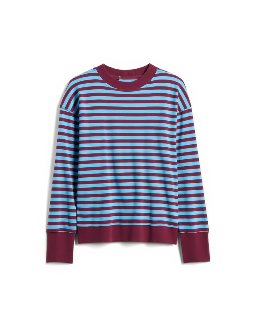 Topshop stripe oversized deep cuff sweat in blue and burgundy