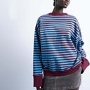 Topshop stripe oversized deep cuff sweat in blue and burgundy