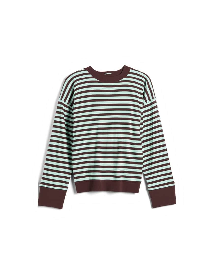 Topshop stripe oversized deep cuff sweat in mint and chocolate