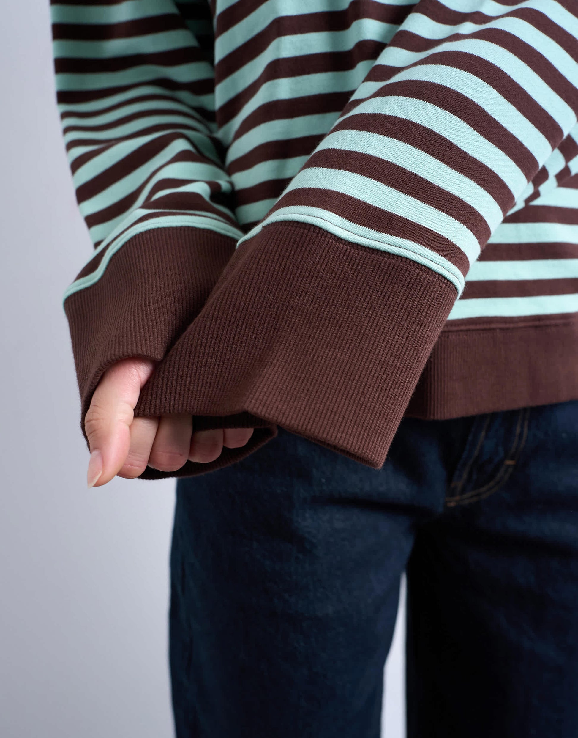 Topshop stripe oversized deep cuff sweat in mint and chocolate