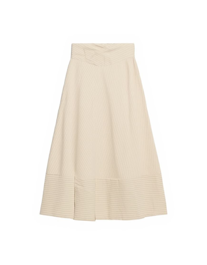 Topshop deep hem midi skirt in beige paper touch stripe