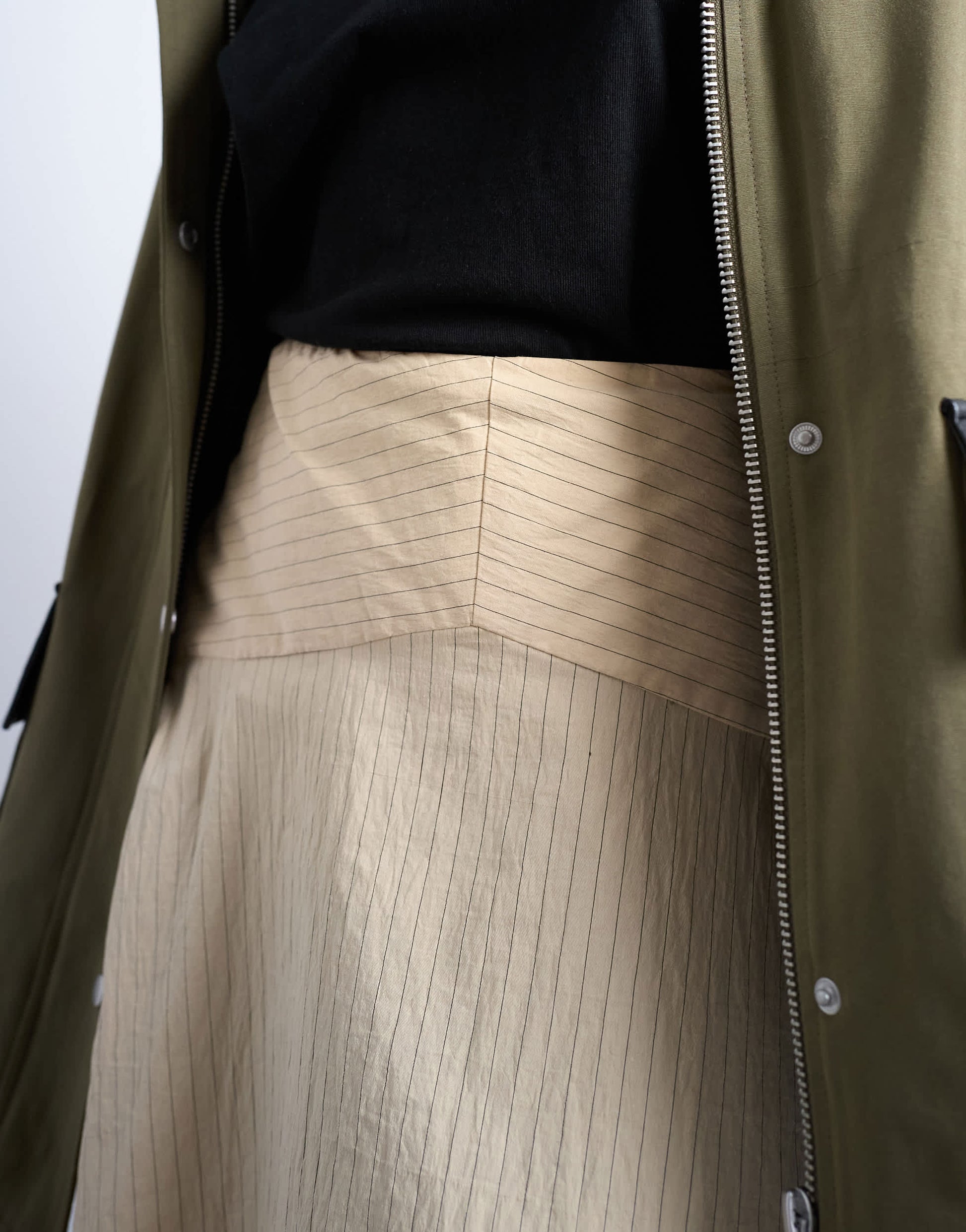 Topshop deep hem midi skirt in beige paper touch stripe