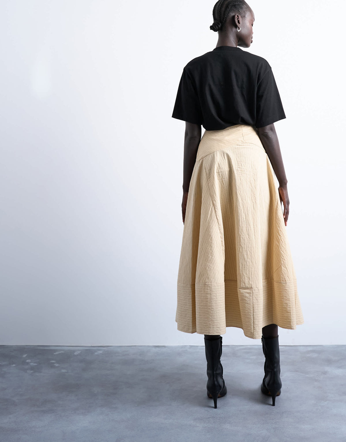 Topshop deep hem midi skirt in beige paper touch stripe