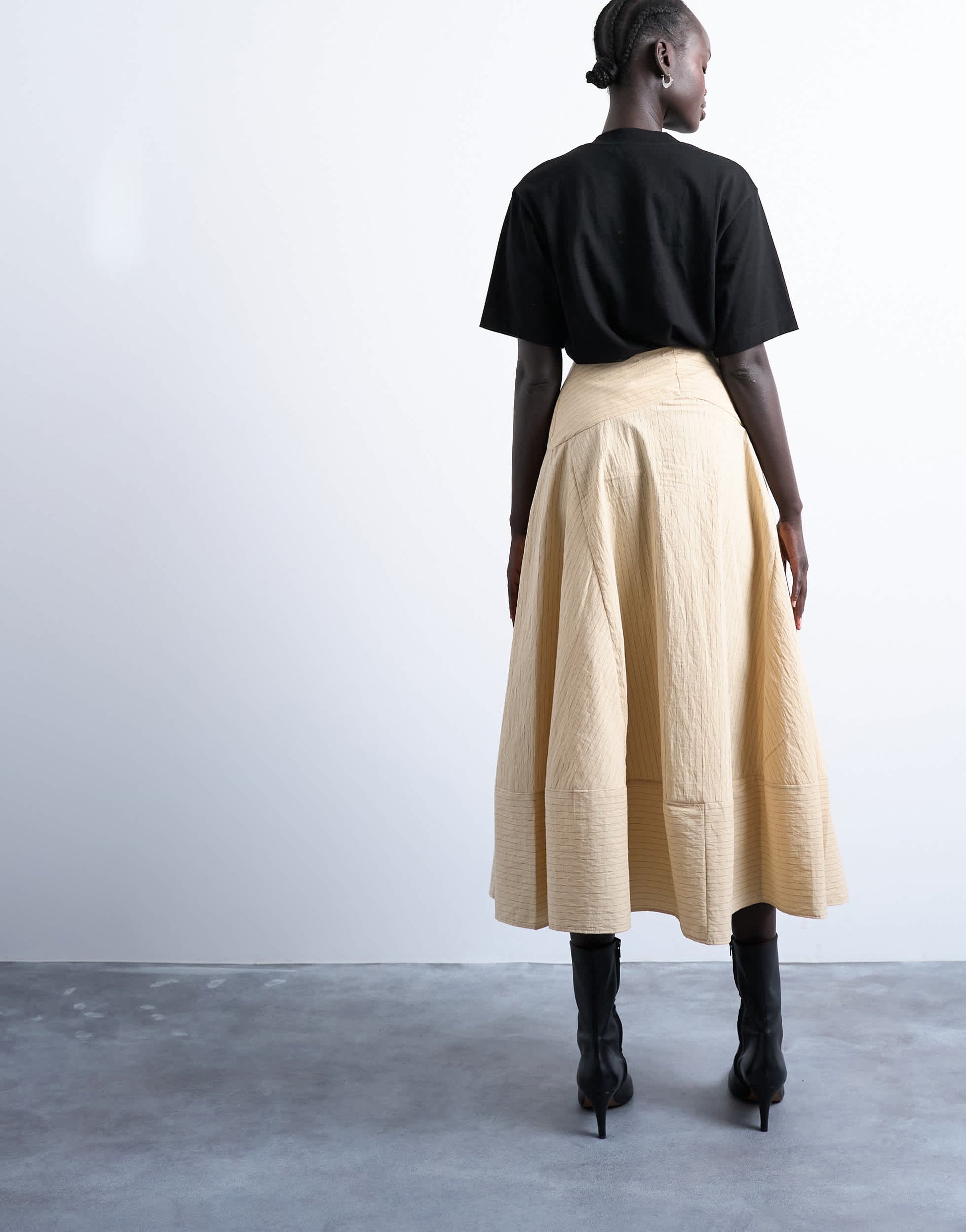 Topshop deep hem midi skirt in beige paper touch stripe