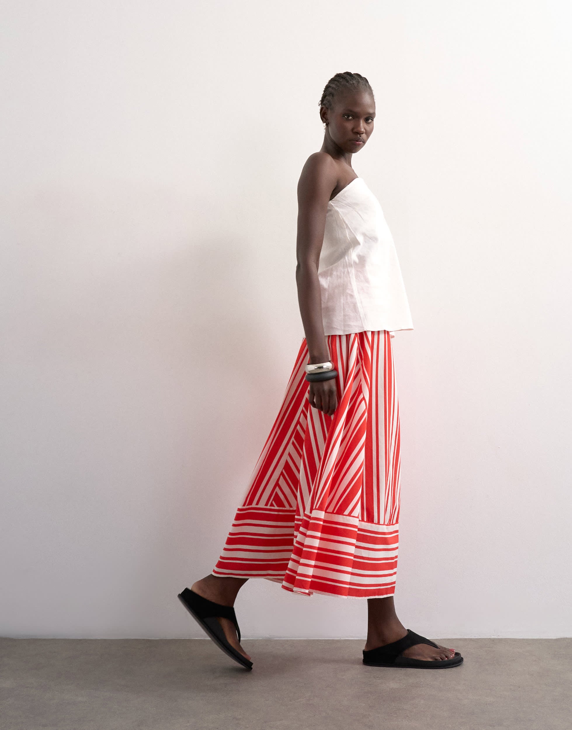 Topshop full circle cut about maxi skirt in red and white stripe