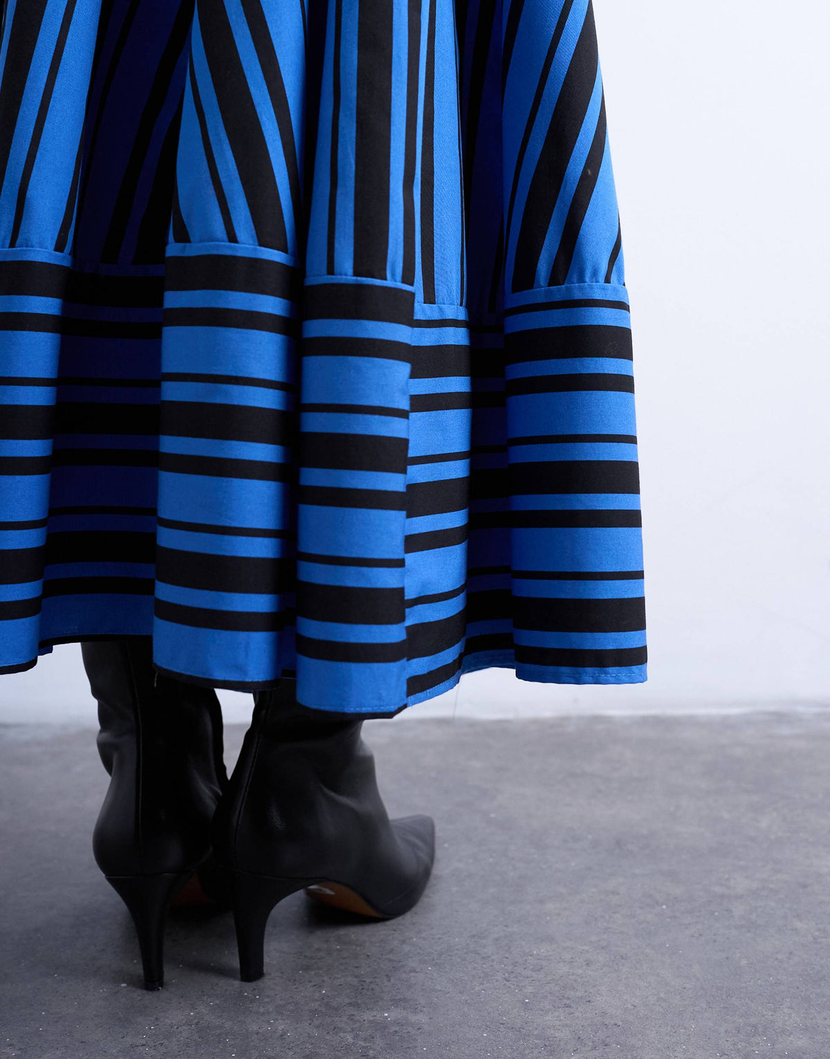 Topshop full circle cut about maxi skirt in blue and black stripe
