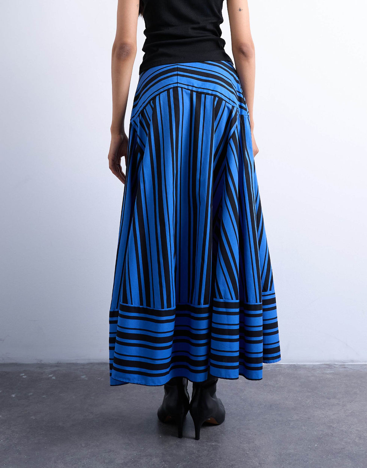 Topshop full circle cut about maxi skirt in blue and black stripe