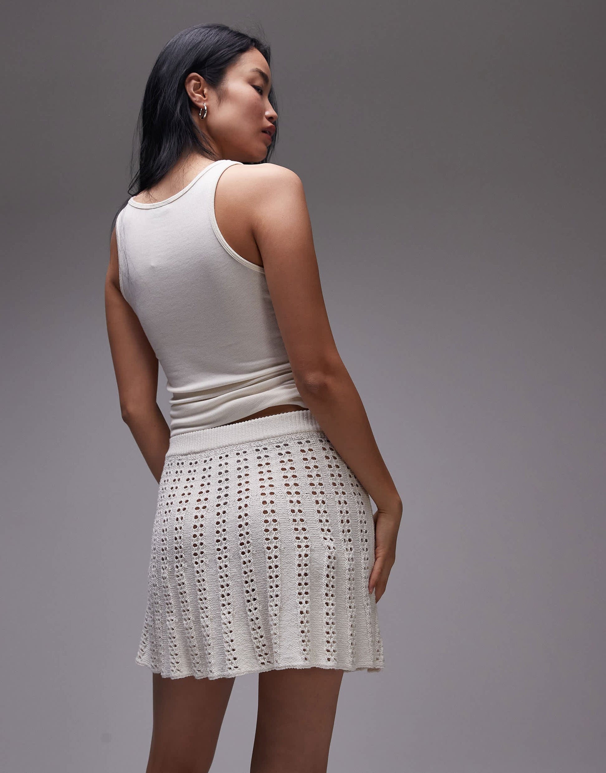 Topshop knitted flippy mini skirt in cream