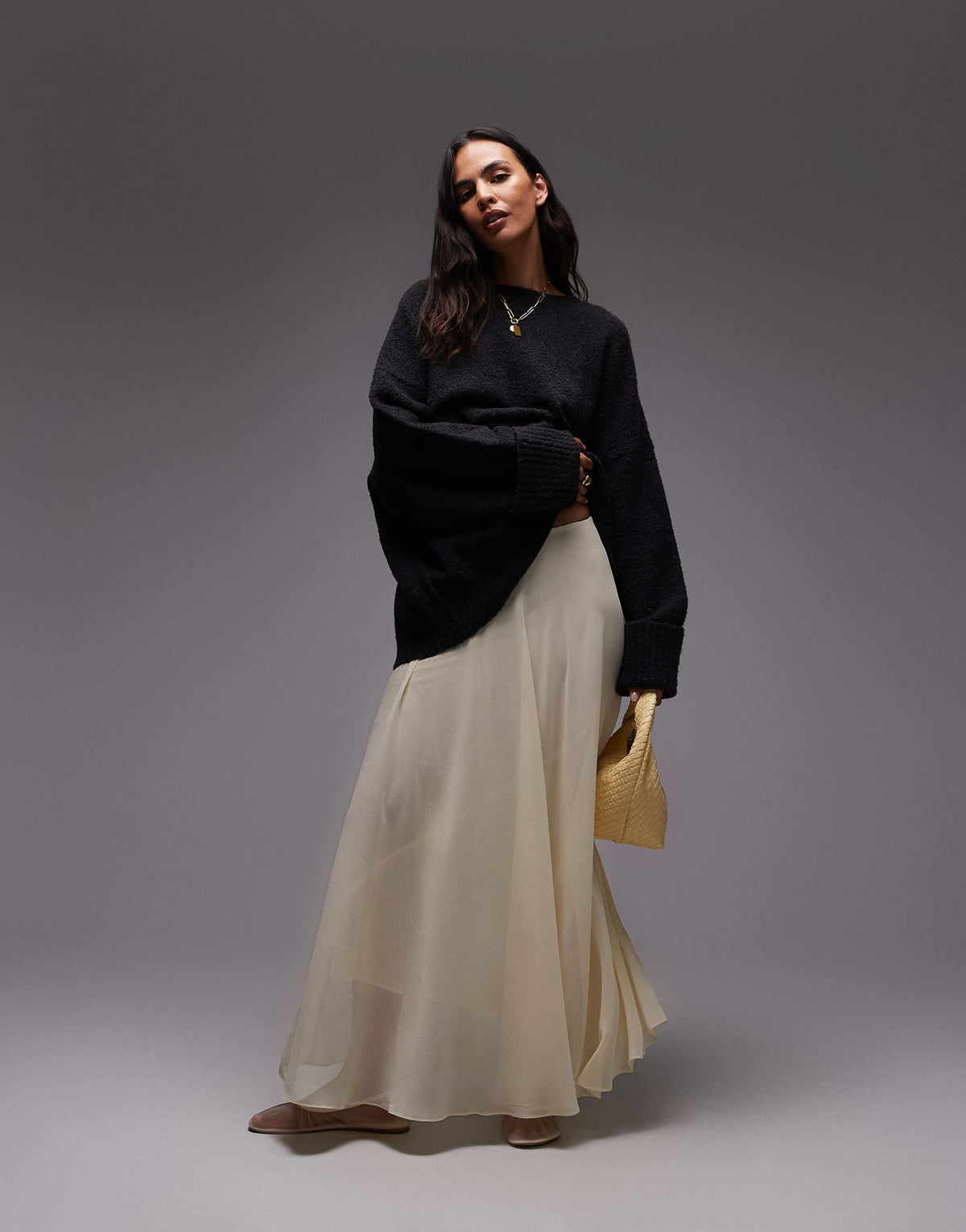 Topshop sheer full circle chiffon skirt in buttermilk