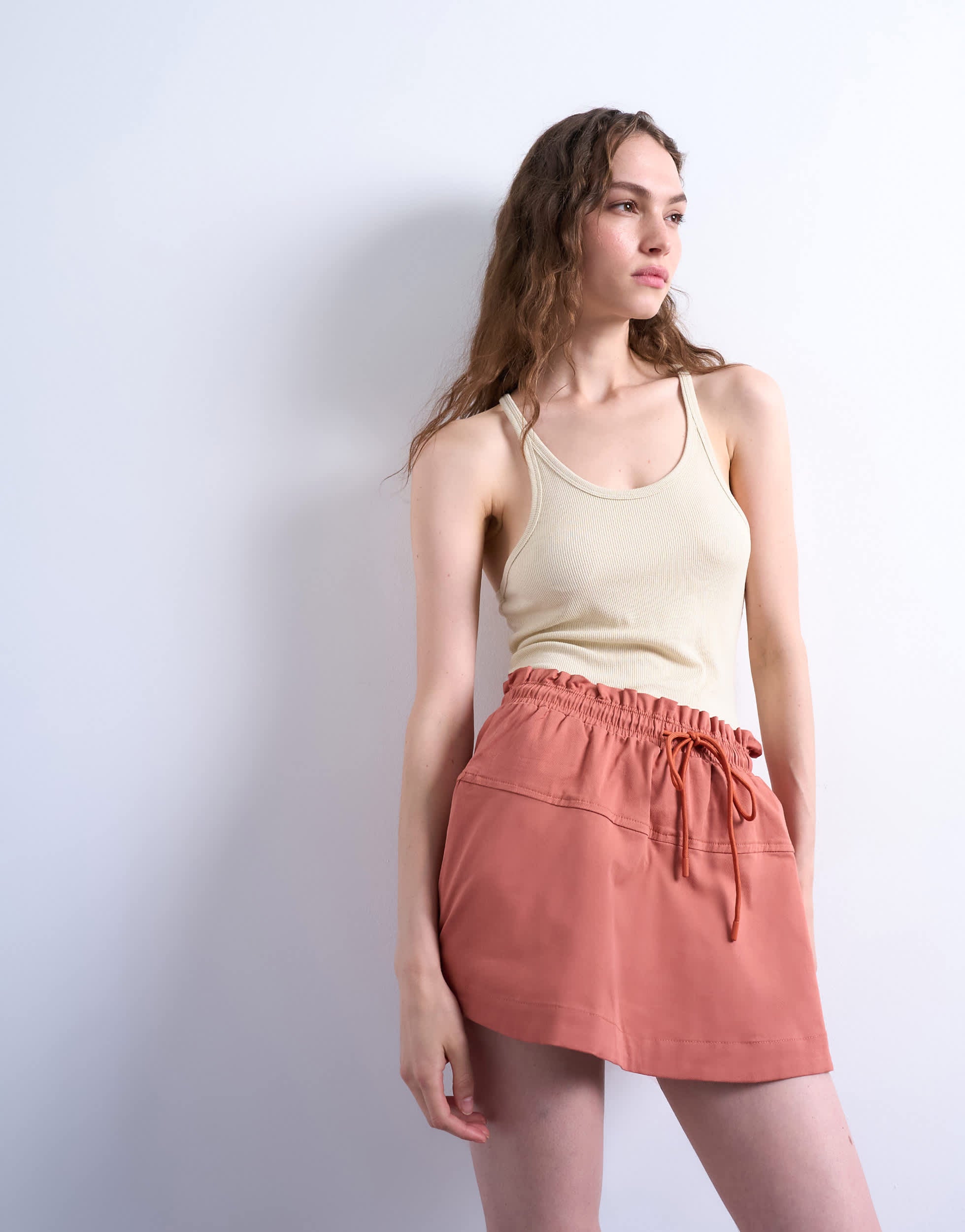 Topshop elasticated waist mini skort in rust