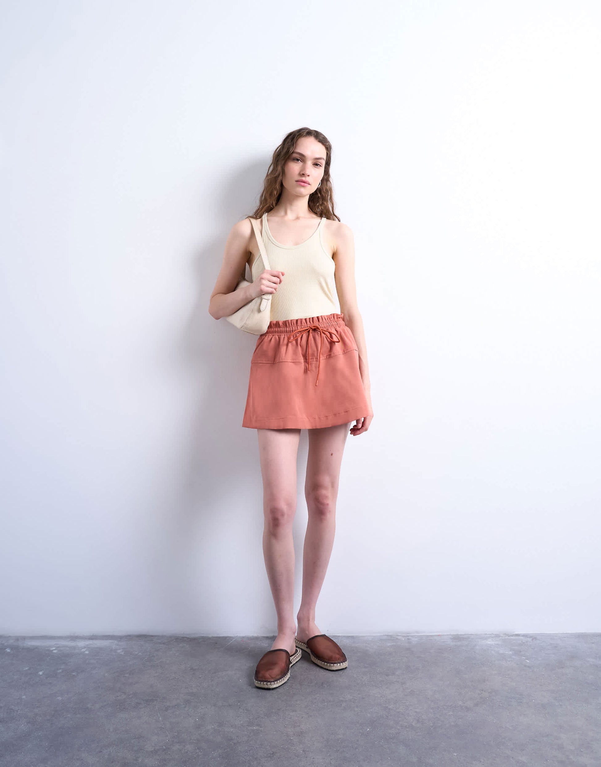 Topshop elasticated waist mini skort in rust