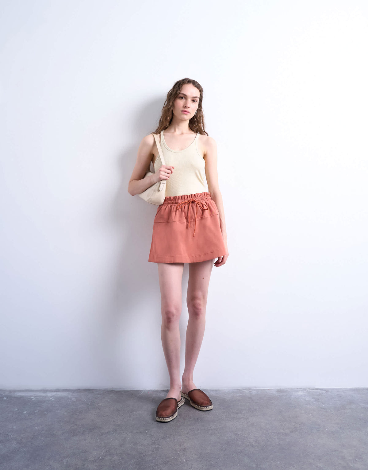 Topshop elasticated waist mini skort in rust