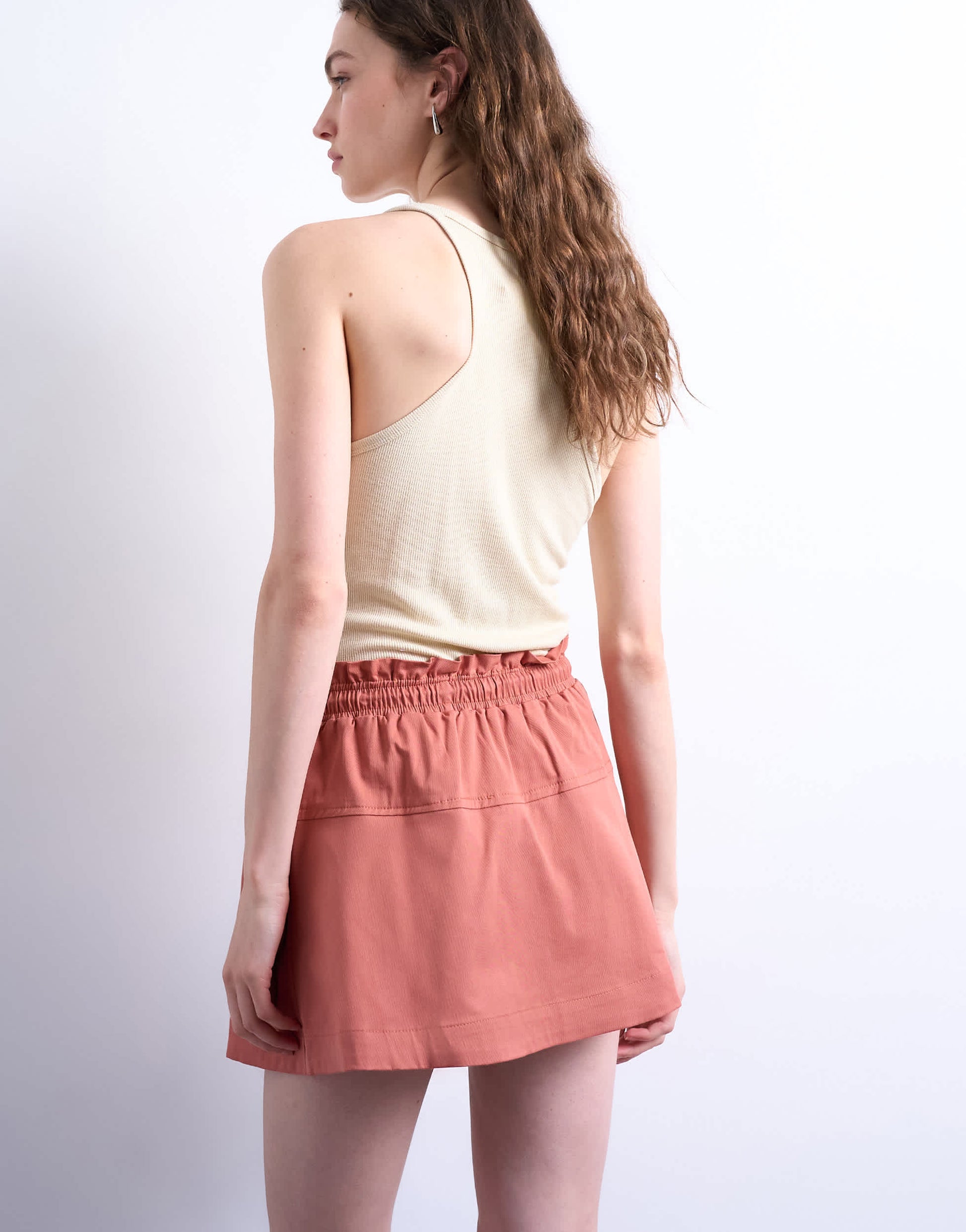 Topshop elasticated waist mini skort in rust