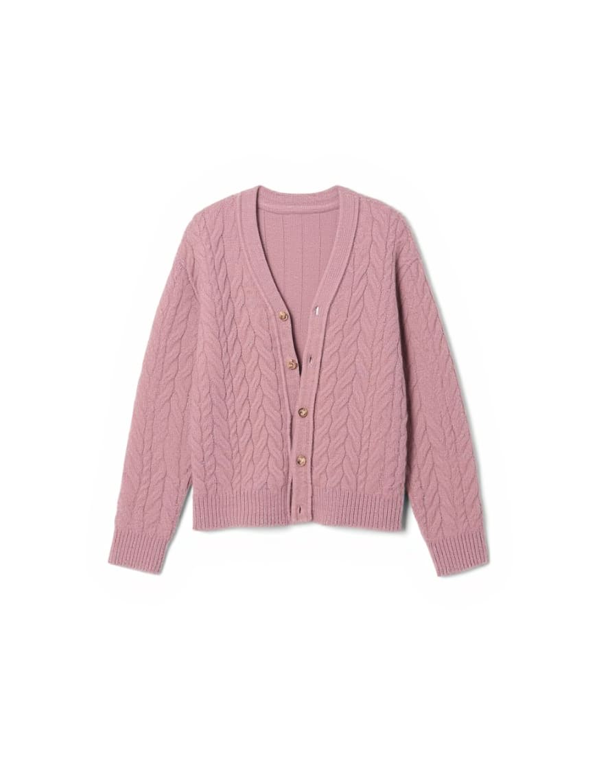 Topman regular fit cable knitted cardigan in pink