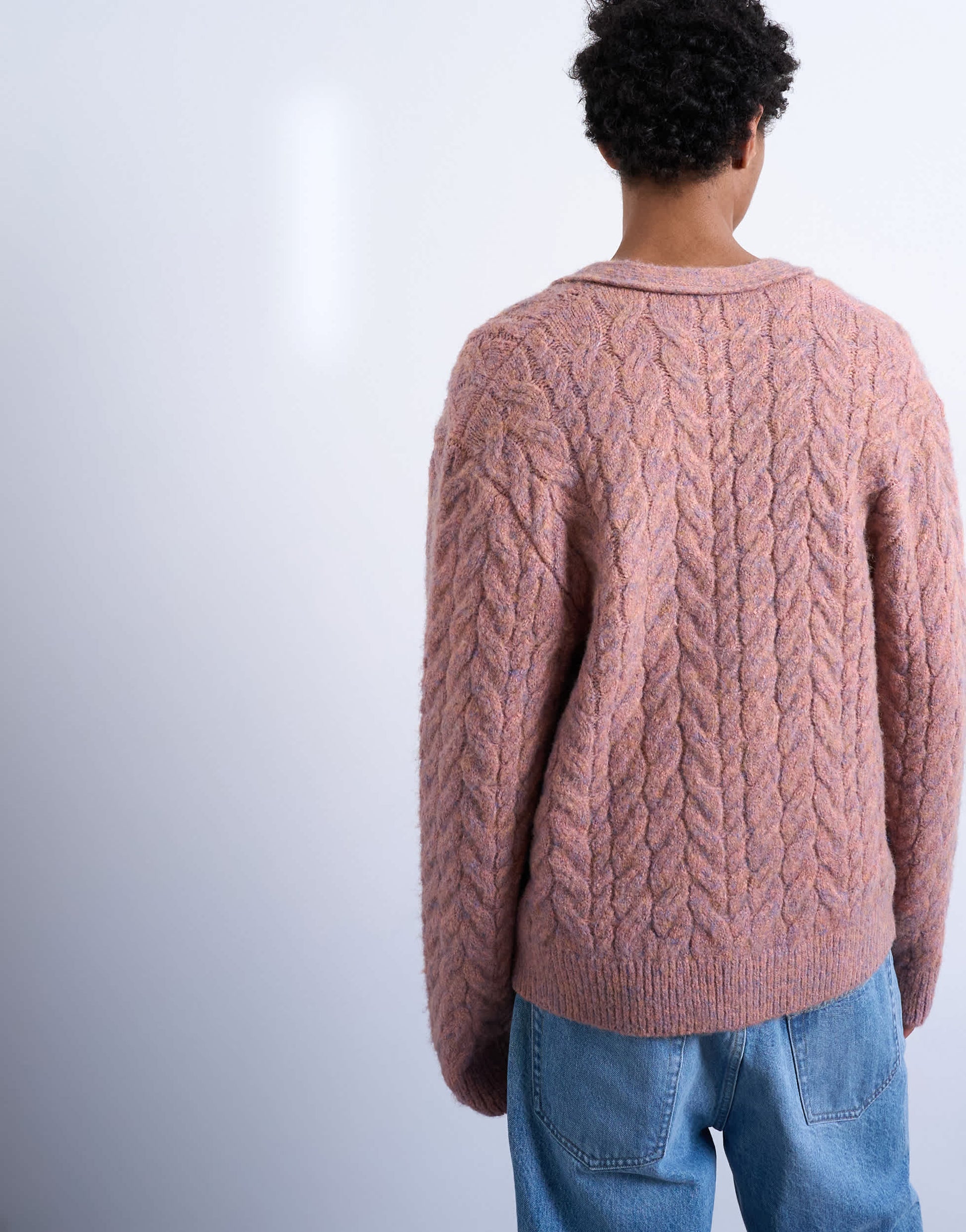 Topman regular fit cable knitted cardigan in pink