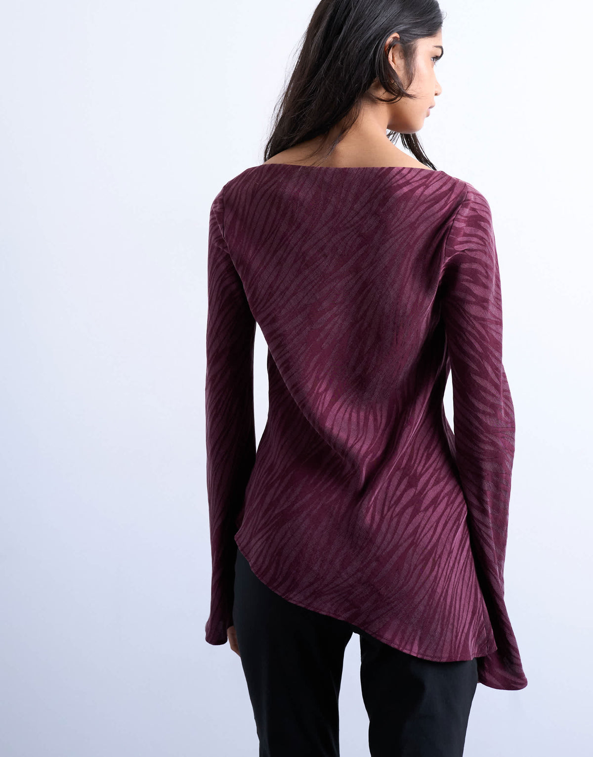 Topshop jacquard zebra slash neck long sleeve in burgundy