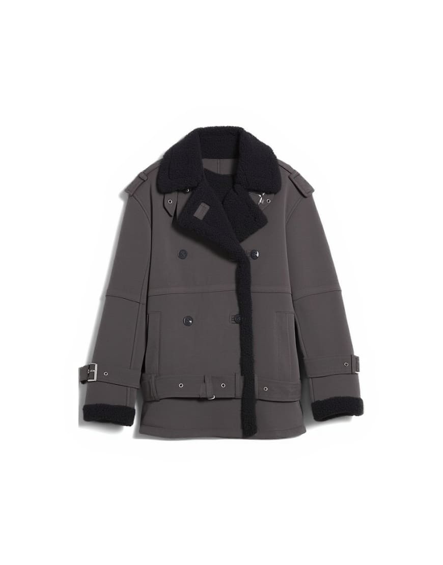 Topshop cropped funnel neck aviator shearling coat in grey