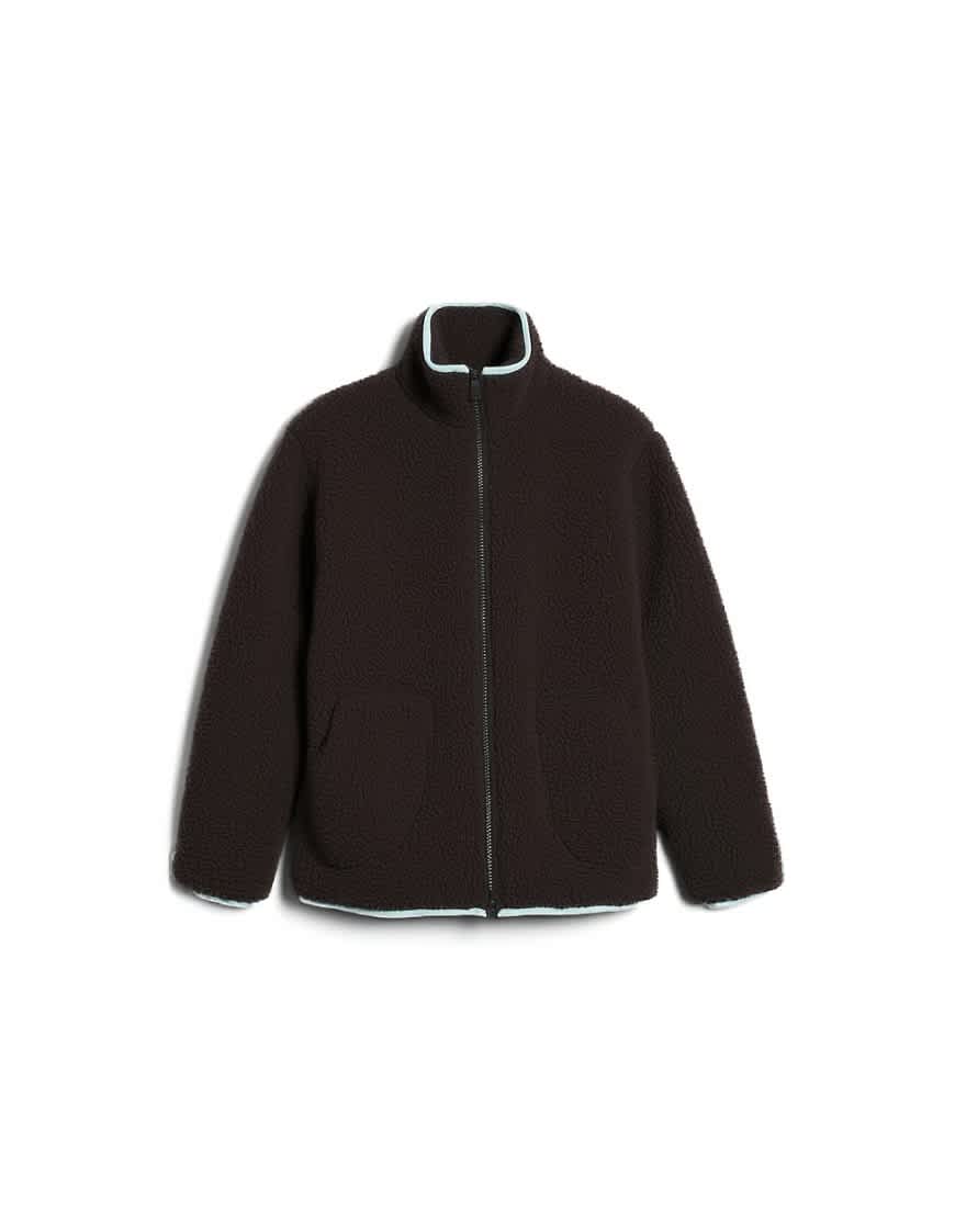 Topshop borg fleece jacket with contrast piping in brown