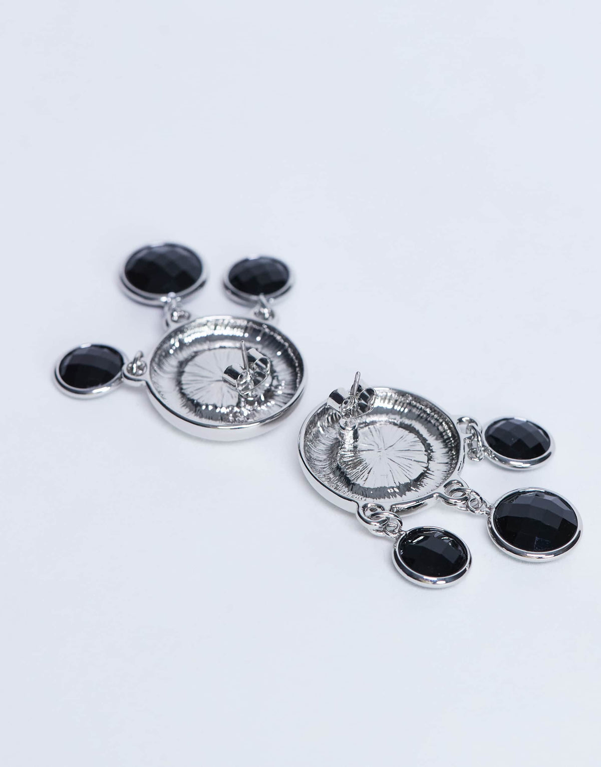 Topshop Becca drop earrings in silver and black
