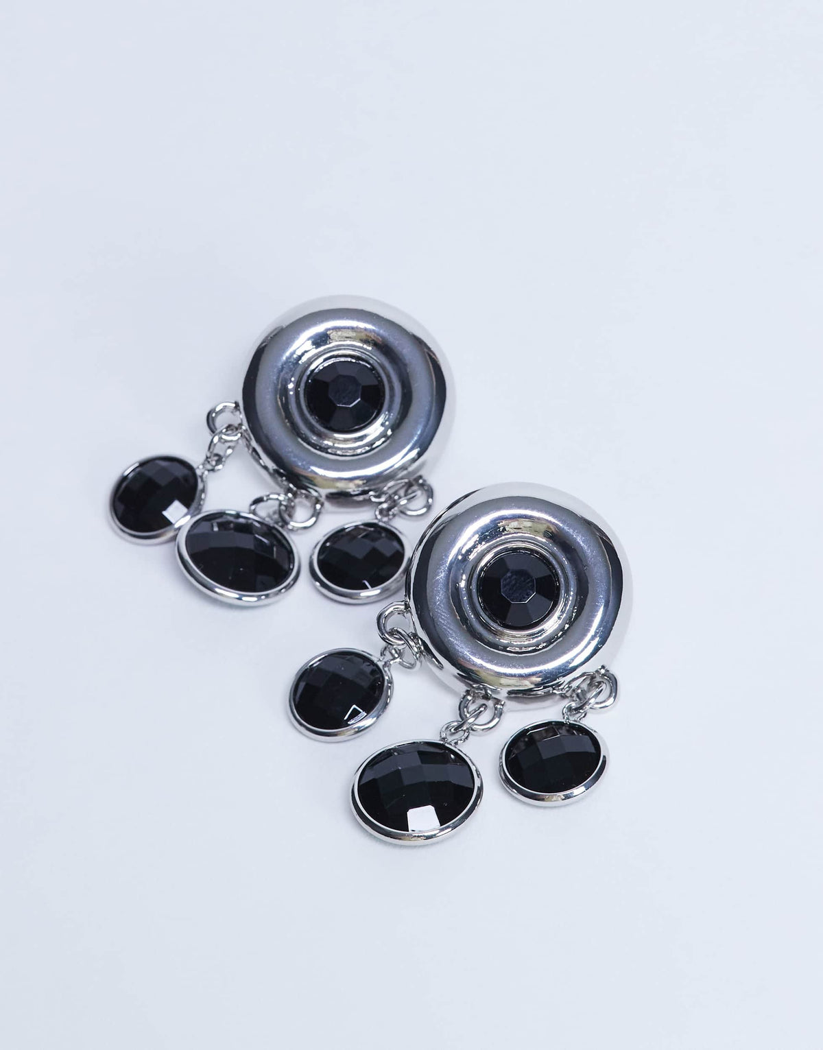 Topshop Becca drop earrings in silver and black