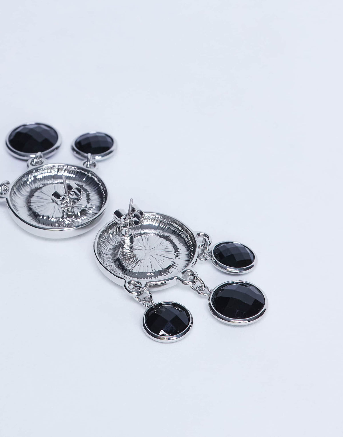 Topshop Becca drop earrings in silver and black