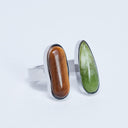 Topshop Rosie stainless steel ring with green & tiger semi precious stones in silver tone