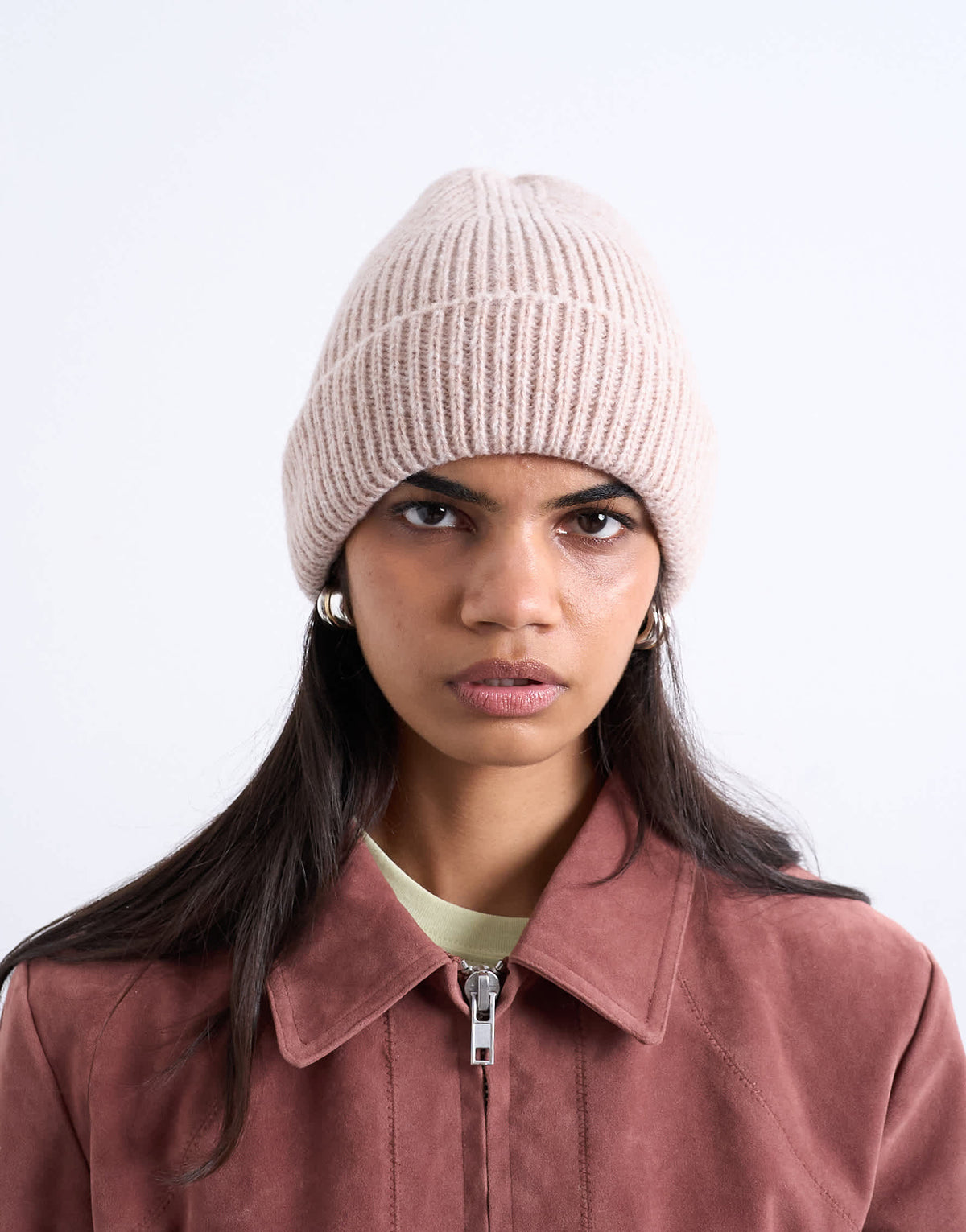Topshop Henry ribbed beanie in beige