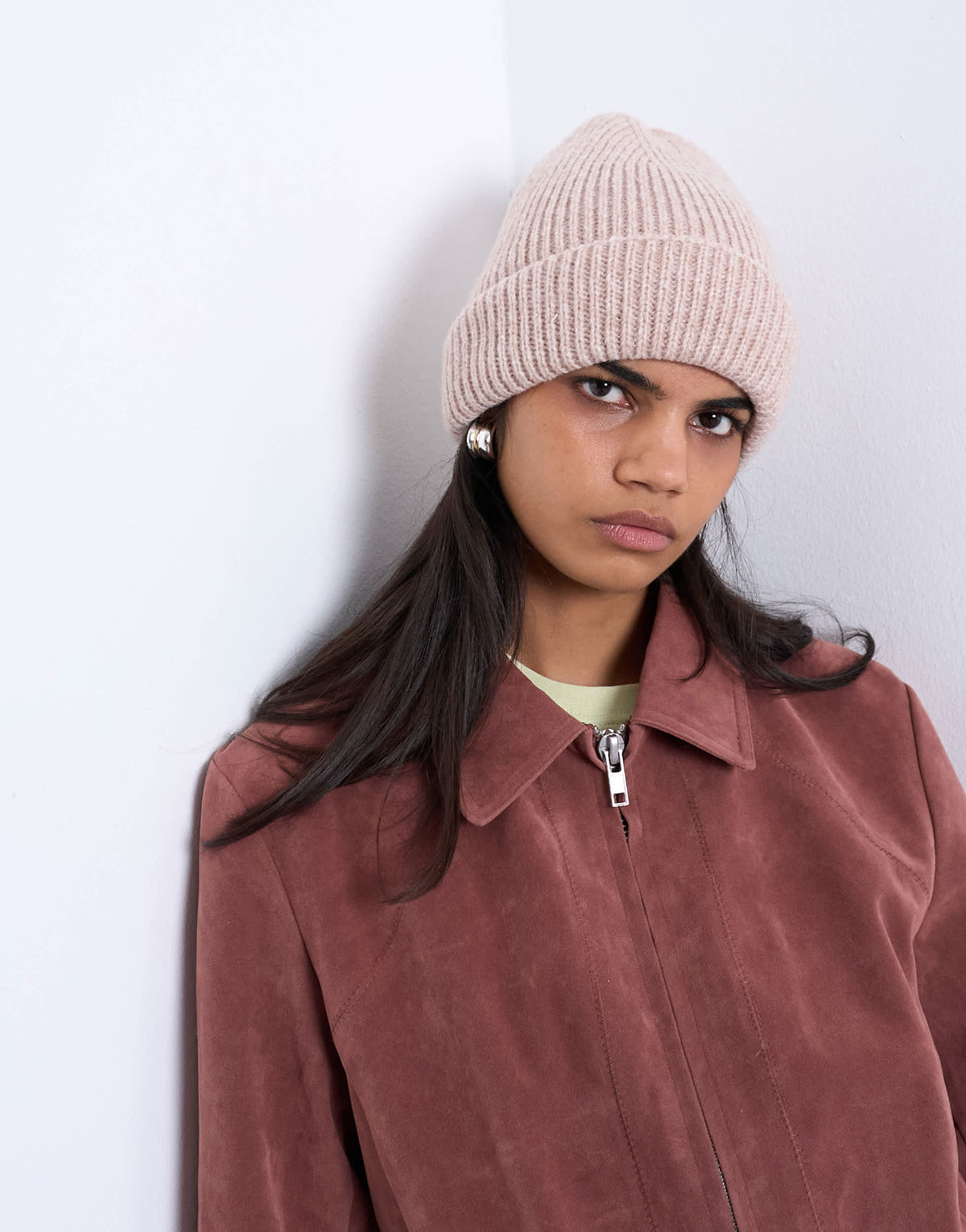 Topshop Henry ribbed beanie in beige