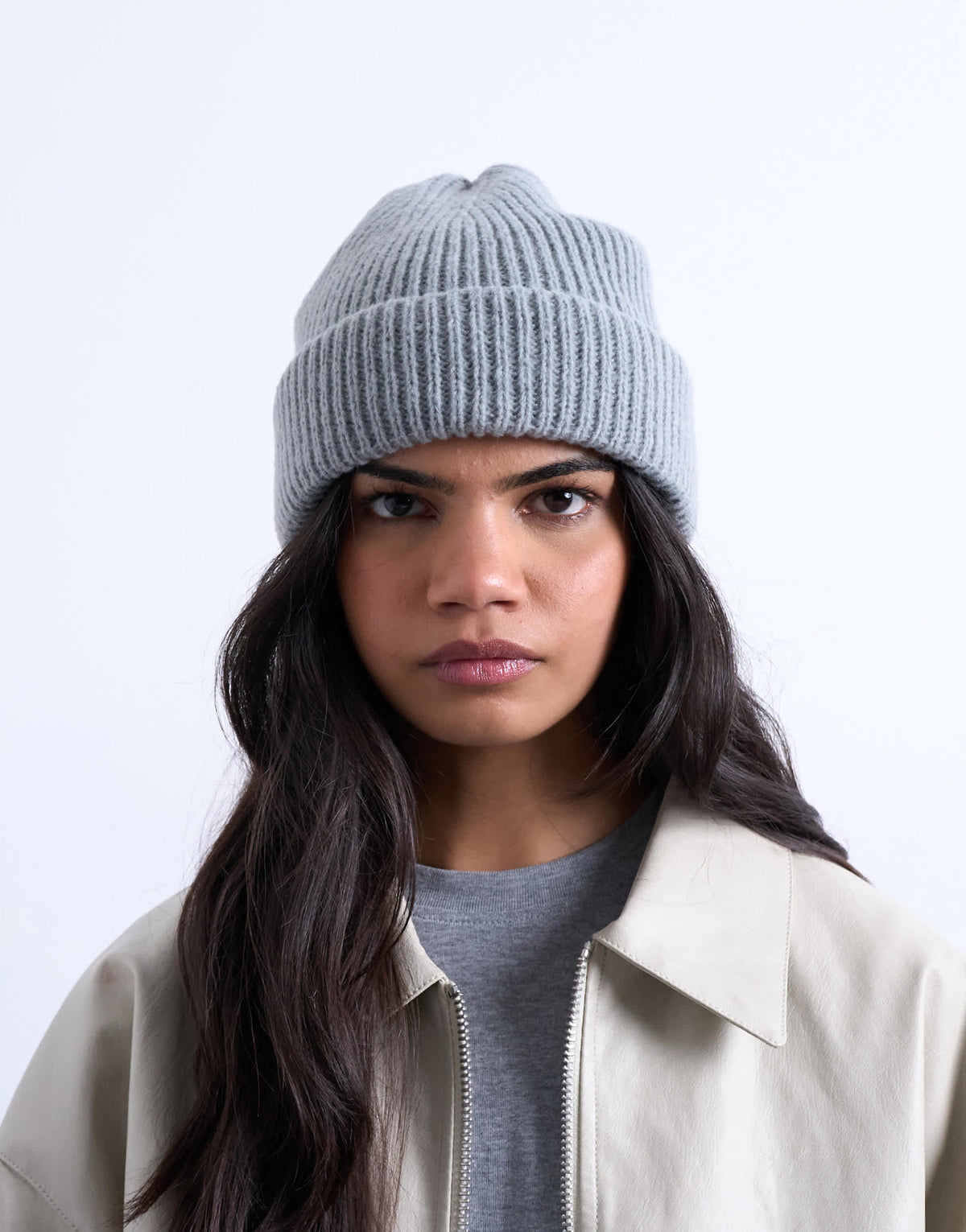 Topshop Henry ribbed beanie in grey