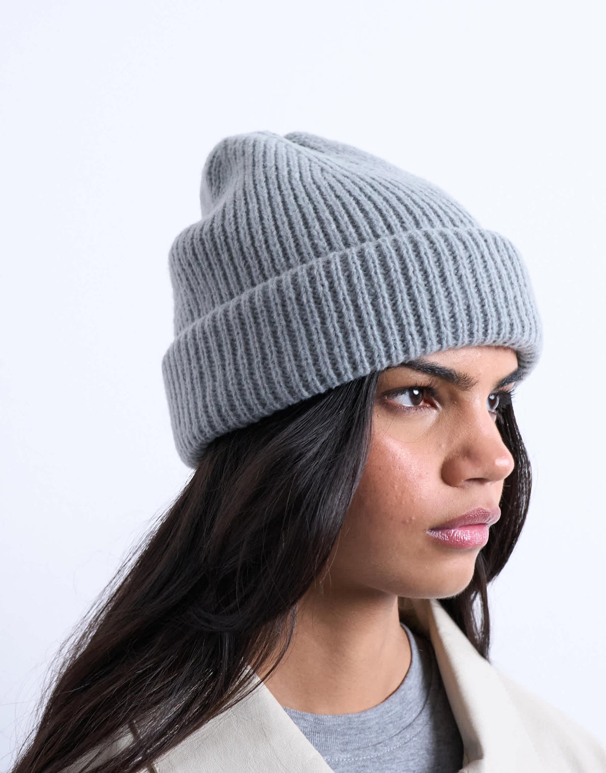 Topshop Henry ribbed beanie in grey