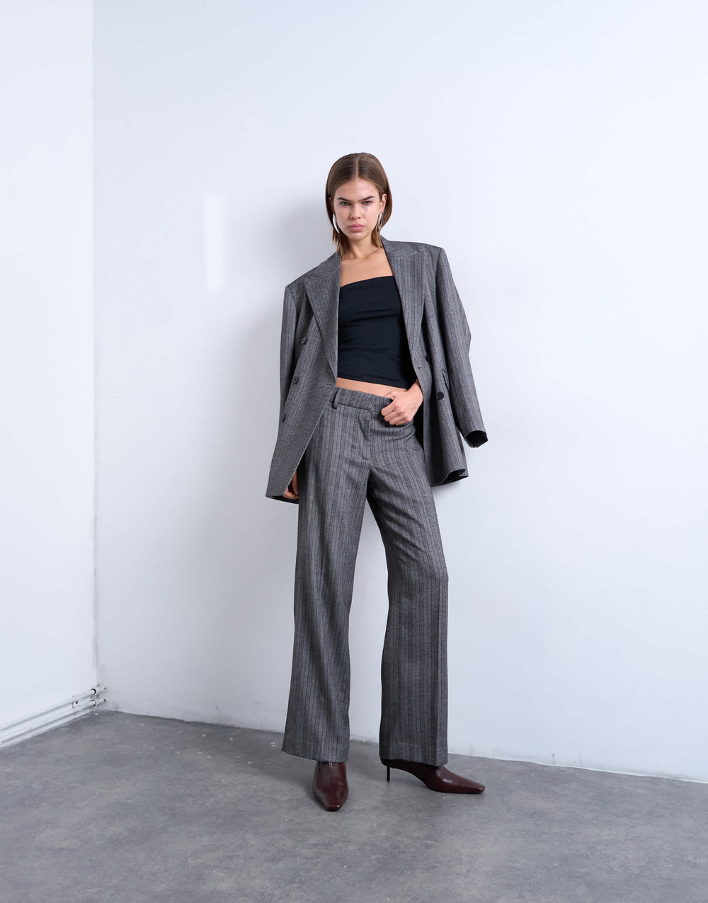Topshop co ord herringbone stripe slouchy trouser in grey