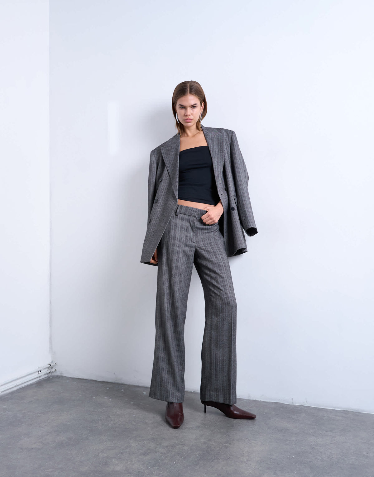 Topshop co ord herringbone stripe slouchy trouser in grey