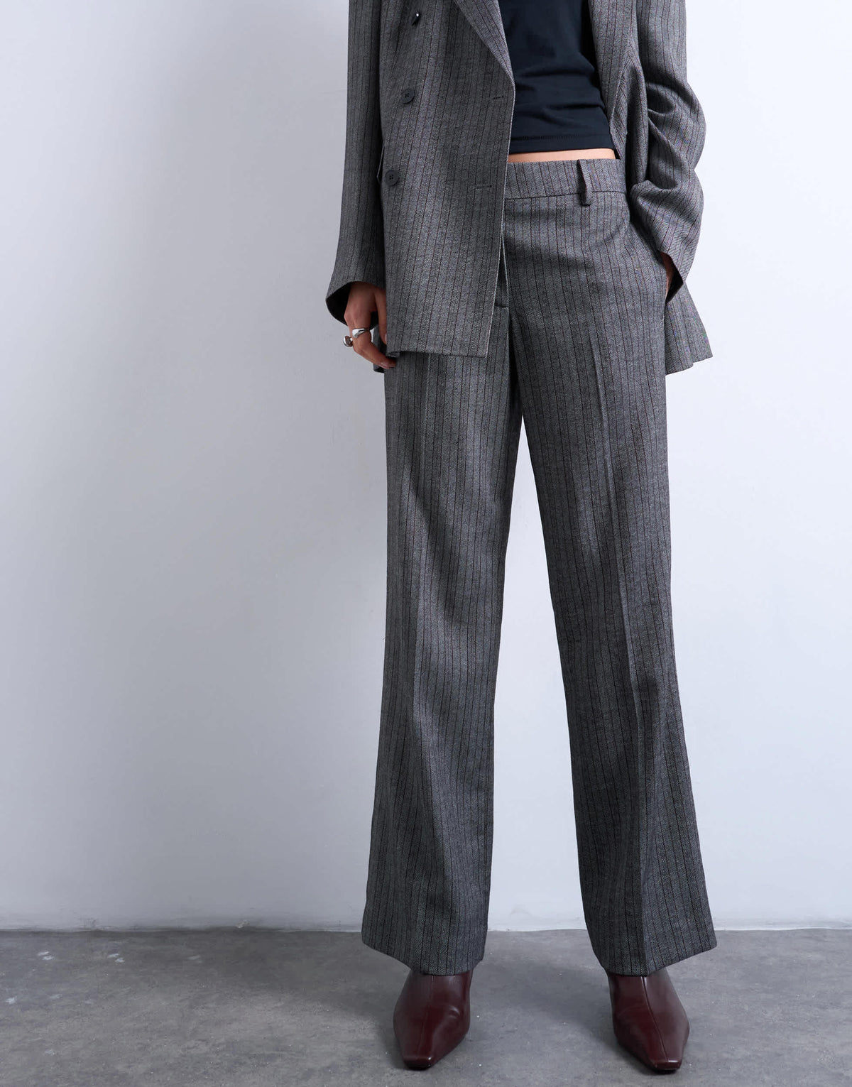 Topshop co ord herringbone stripe slouchy trouser in grey