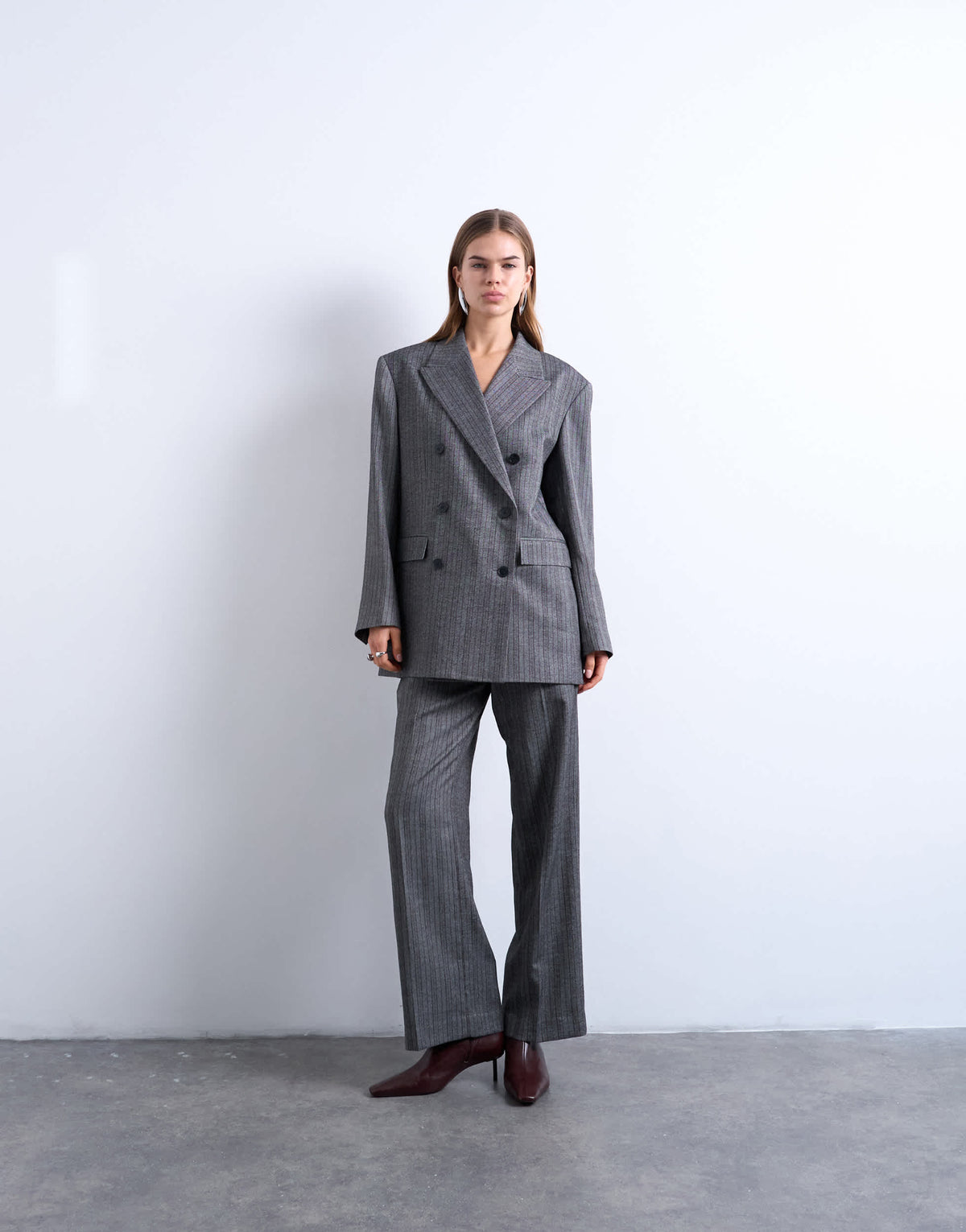 Topshop co ord herringbone stripe slouchy trouser in grey