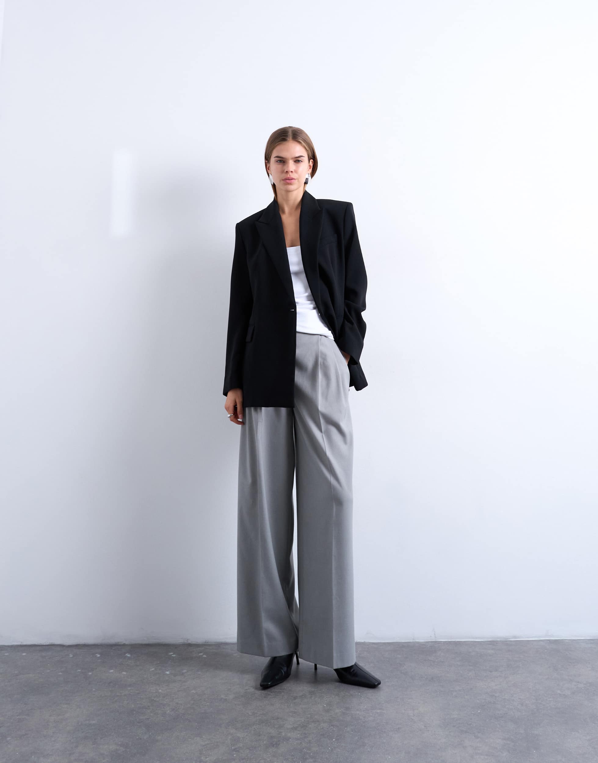 Topshop high waisted two pleat tailored trouser in light grey