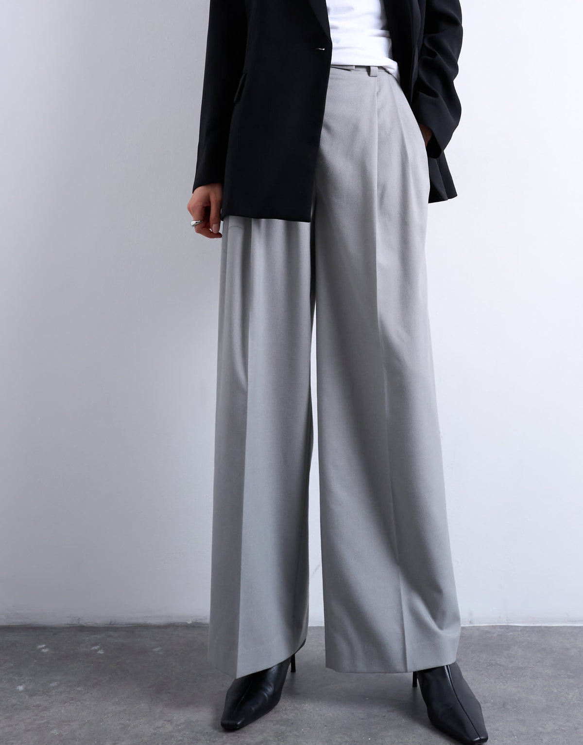 Topshop high waisted two pleat tailored trouser in light grey