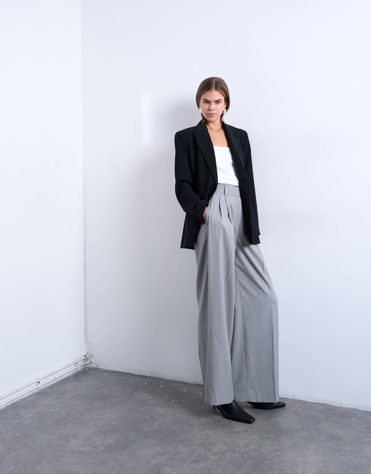 Topshop high waisted two pleat tailored trouser in light grey