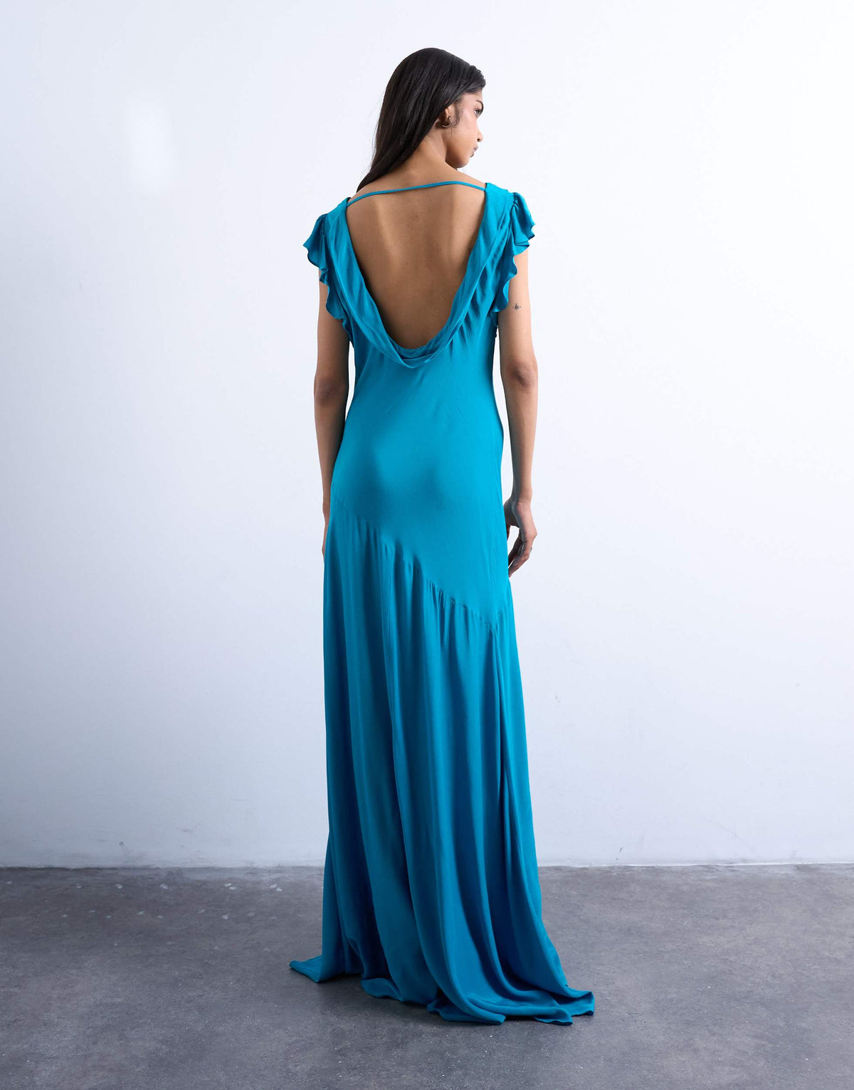 Topshop cowl back flutter sleeve maxi dress in airforce blue